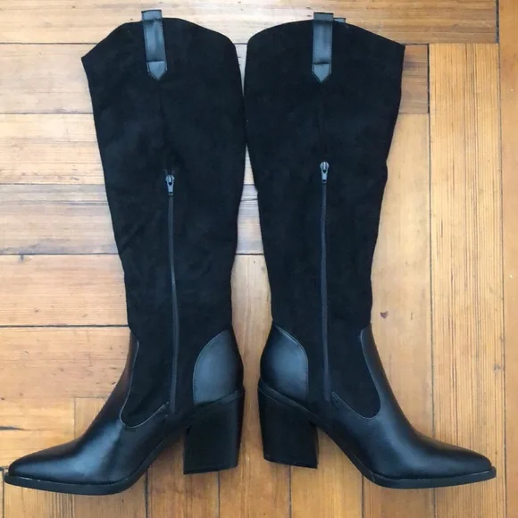 YOKI Knee-High Stacked Dual Suede Boots Size 10 - Picture 2 of 4